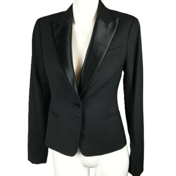 Theory Gayle Black Tuxedo Satin Lapel Wool Blazer NWOT - Picture 2 of 8